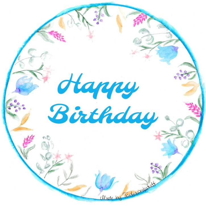 Aufleger Aquarell Blümchen blau Happy Birthday