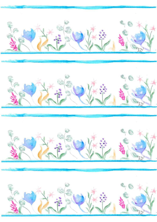 Randstreifen Aquarell Blümchen blau