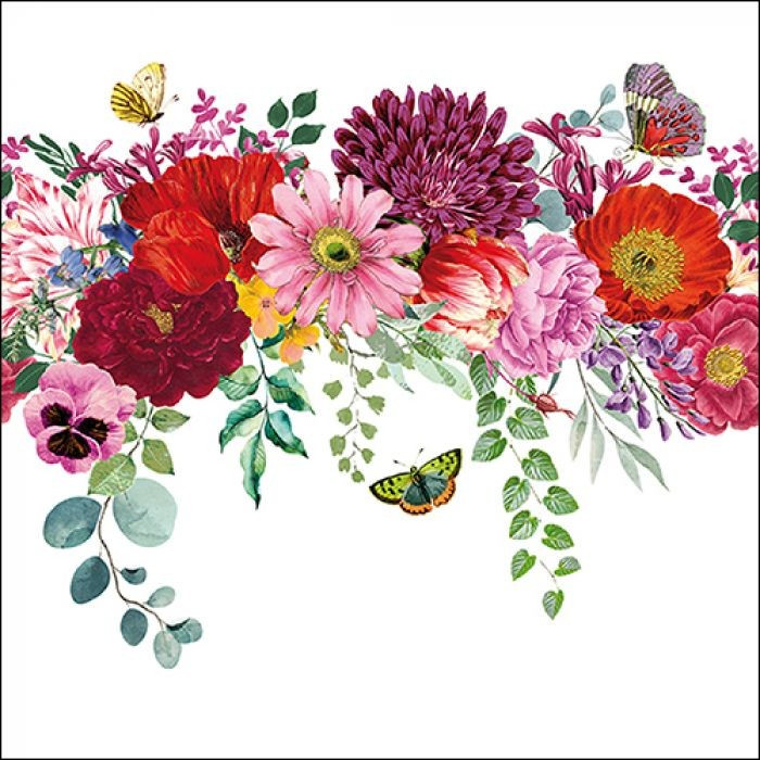 Servietten Flower Border White